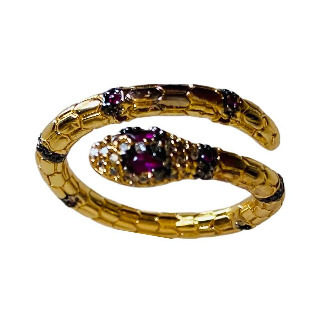 Gold Snake Ring With Pink Eyes Fashion Jewellery 18K Gold