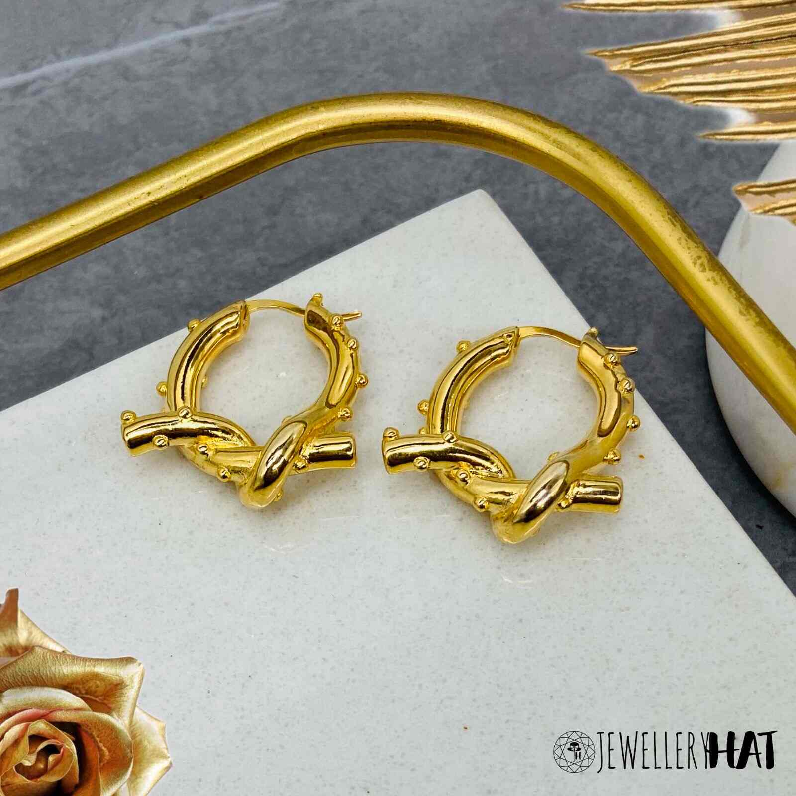 1 Gram Gold Earrings Fake 18k Thick Gold Plating Anti Tarnish Wa Jewellery Hat