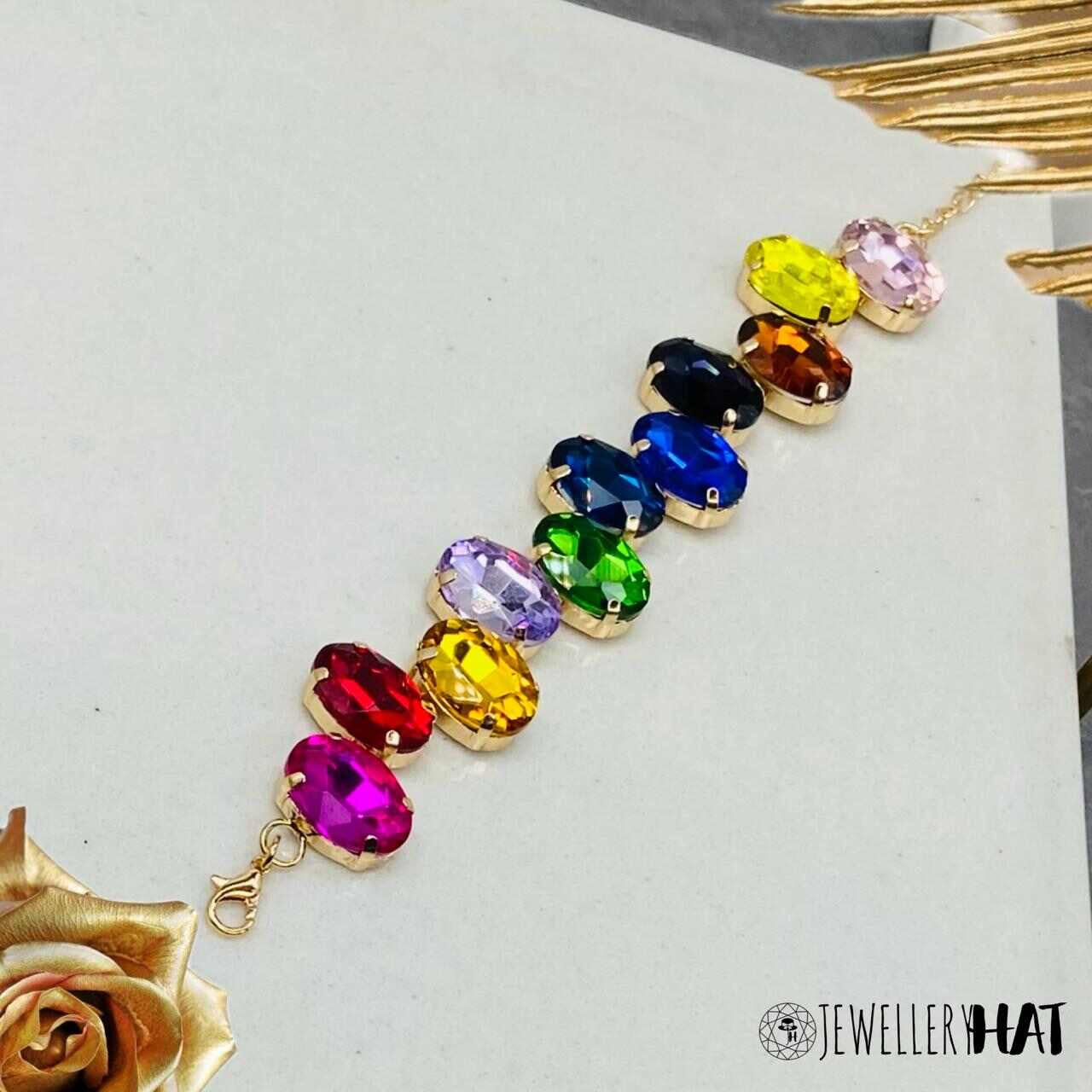 Multicoloured Stones Chain Bracelet With Lots Of Colourful Stones | Anti-Tarnish | Water Resistant | Gift Box Packing