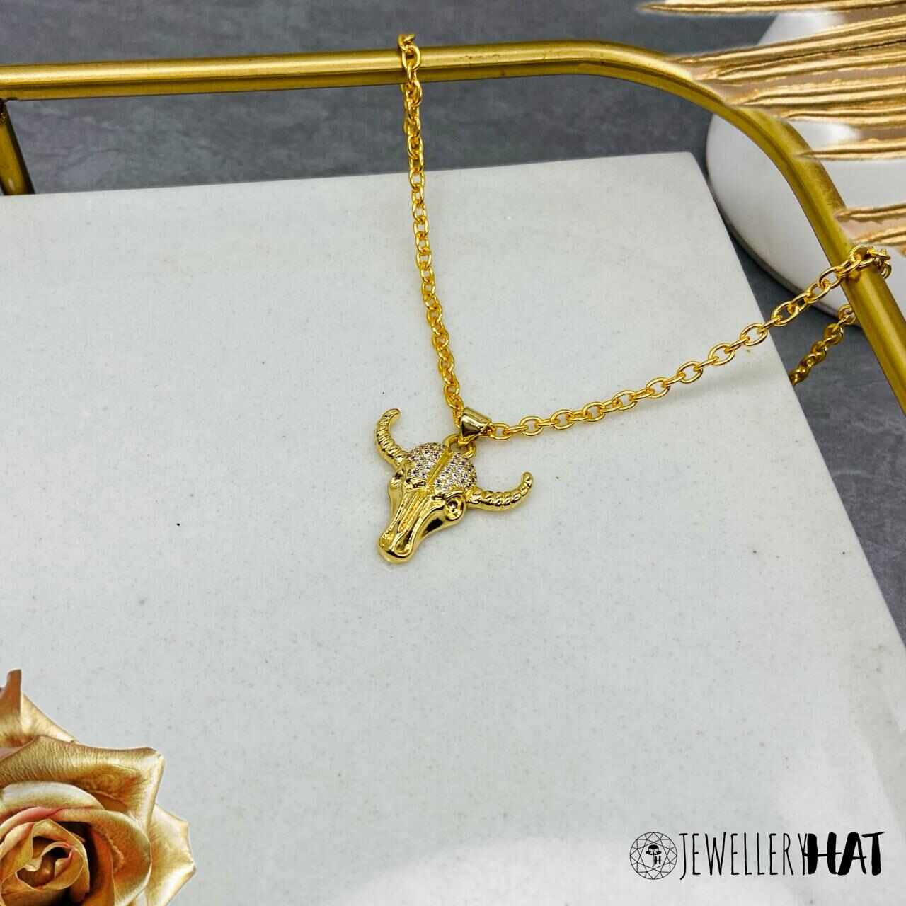 Bull Pendant Necklace | Gold Plated | Artificial Jewellery