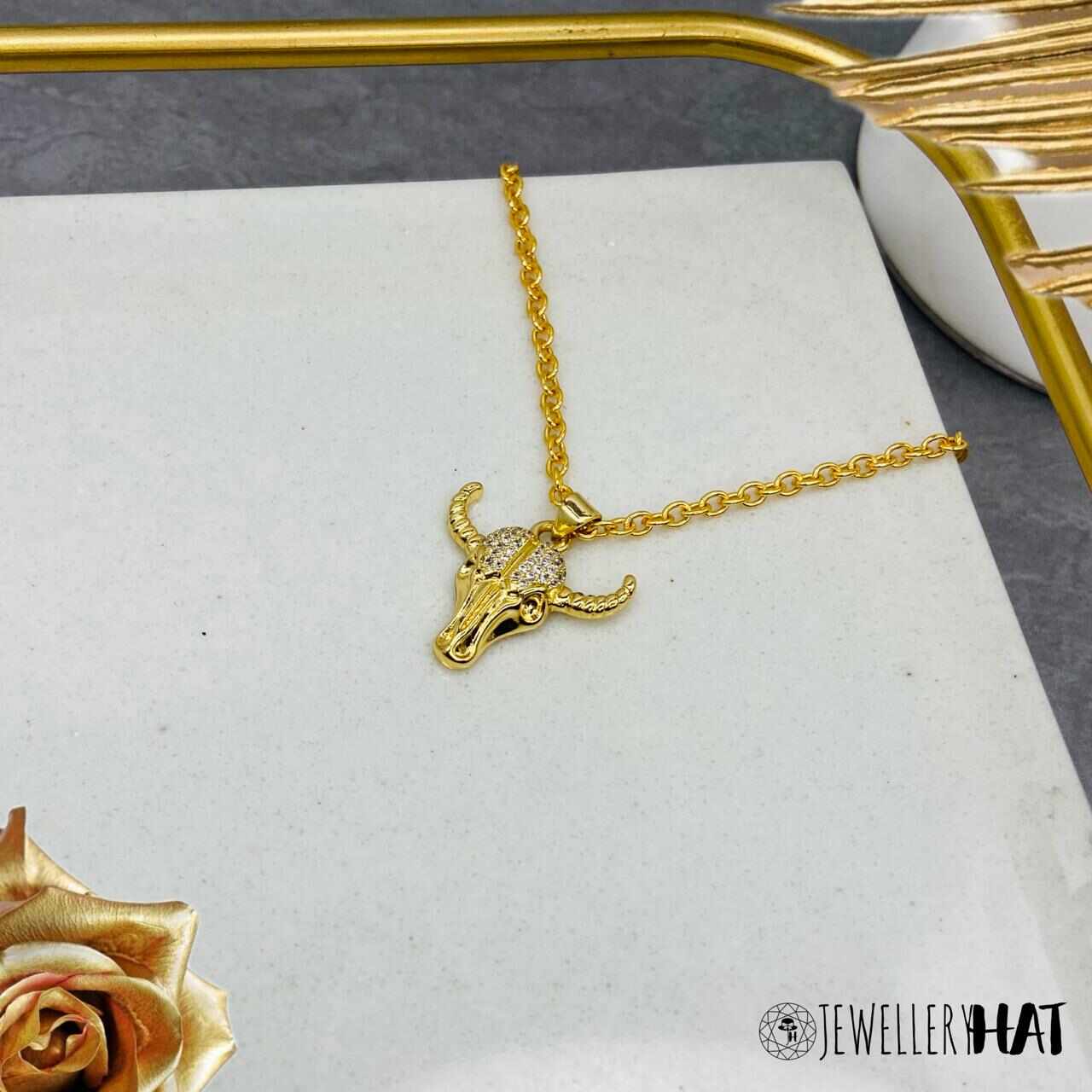 Bull Pendant Necklace | Gold Plated | Artificial Jewellery