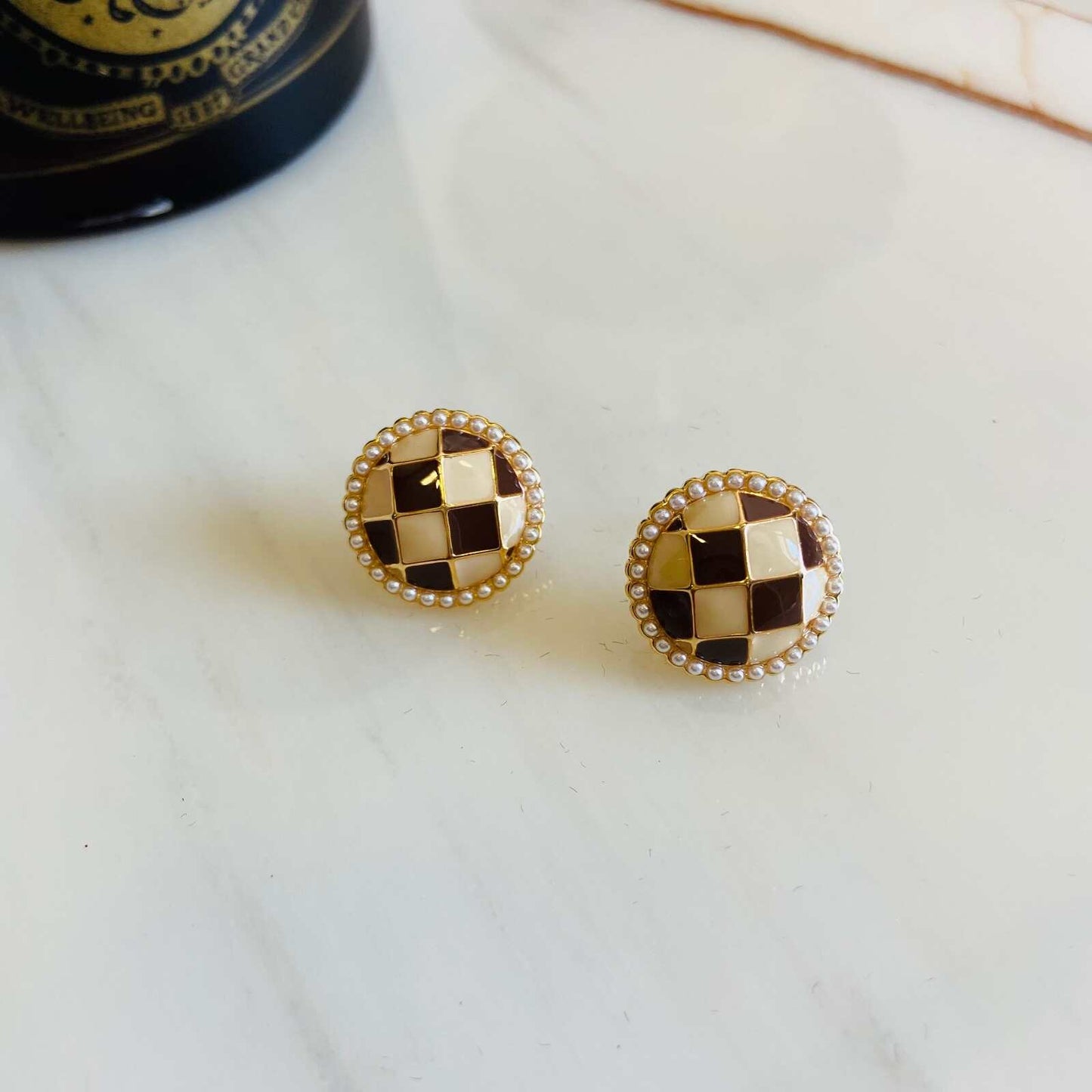 Chequered Studs - Gold Plated - Premium Collection Fashion Jewellery August - September 2022 Western Jewellery