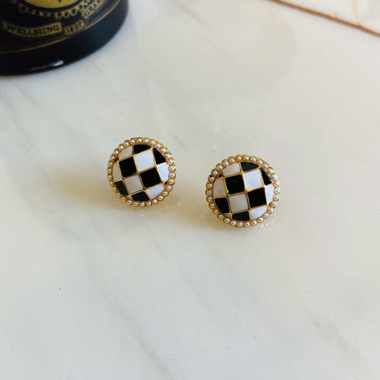 Chequered Studs - Gold Plated - Premium Collection Fashion Jewellery August - September 2022 Western Jewellery