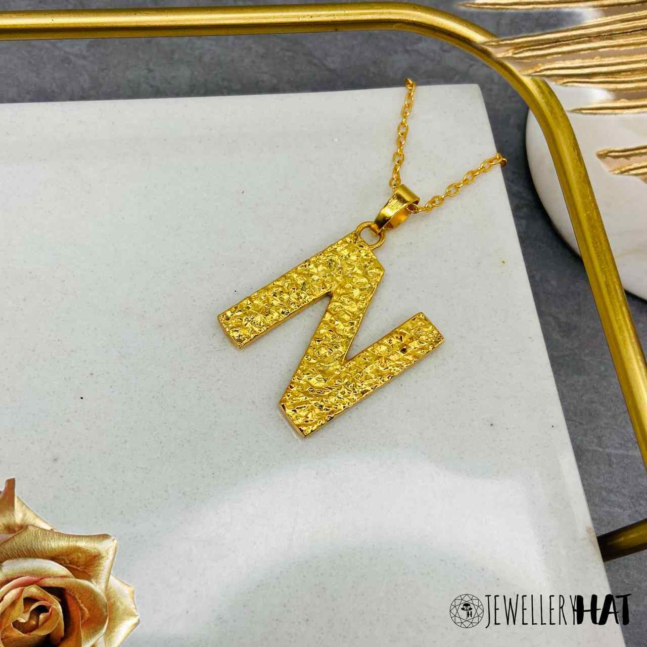 Customised Name Pendant | Gold Plated N Word Necklace for Women | Initial Jewellery