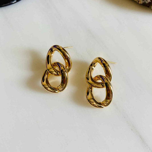 Earrings - Double Links - Gold Plated - Premium Collection Fashion Jewellery August - September 2022 Western Jewellery