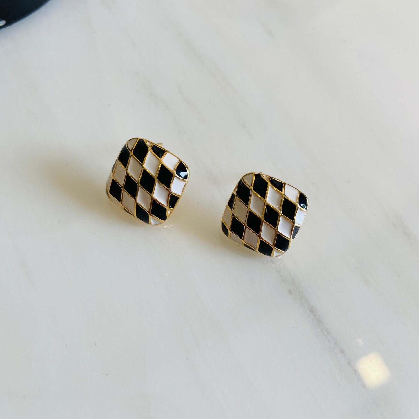 Earrings Chequered Flag studs - Gold Plated - Premium Collection Fashion Jewellery August - September 2022 Western Jewellery