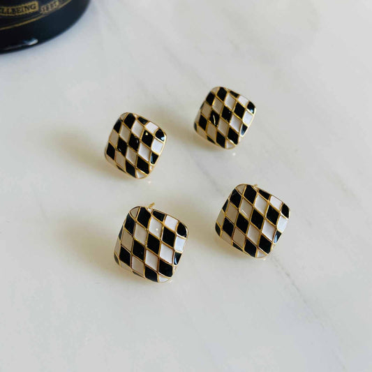 Earrings Chequered Flag studs - Gold Plated - Premium Collection Fashion Jewellery August - September 2022 Western Jewellery