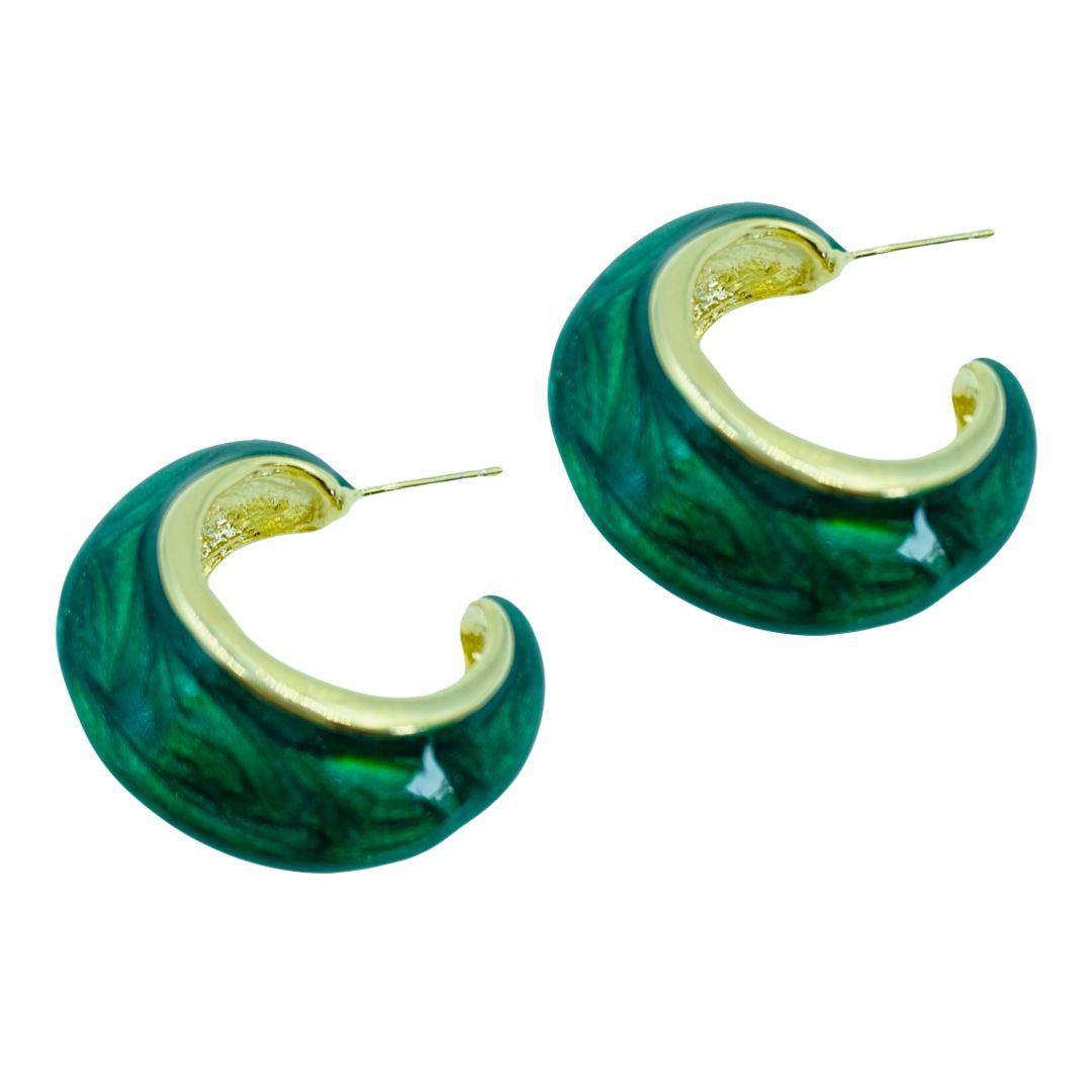 Earrings Jade Good Luck Stone C Shaped - Premium Collection - Gold Plated Fashion Jewellery