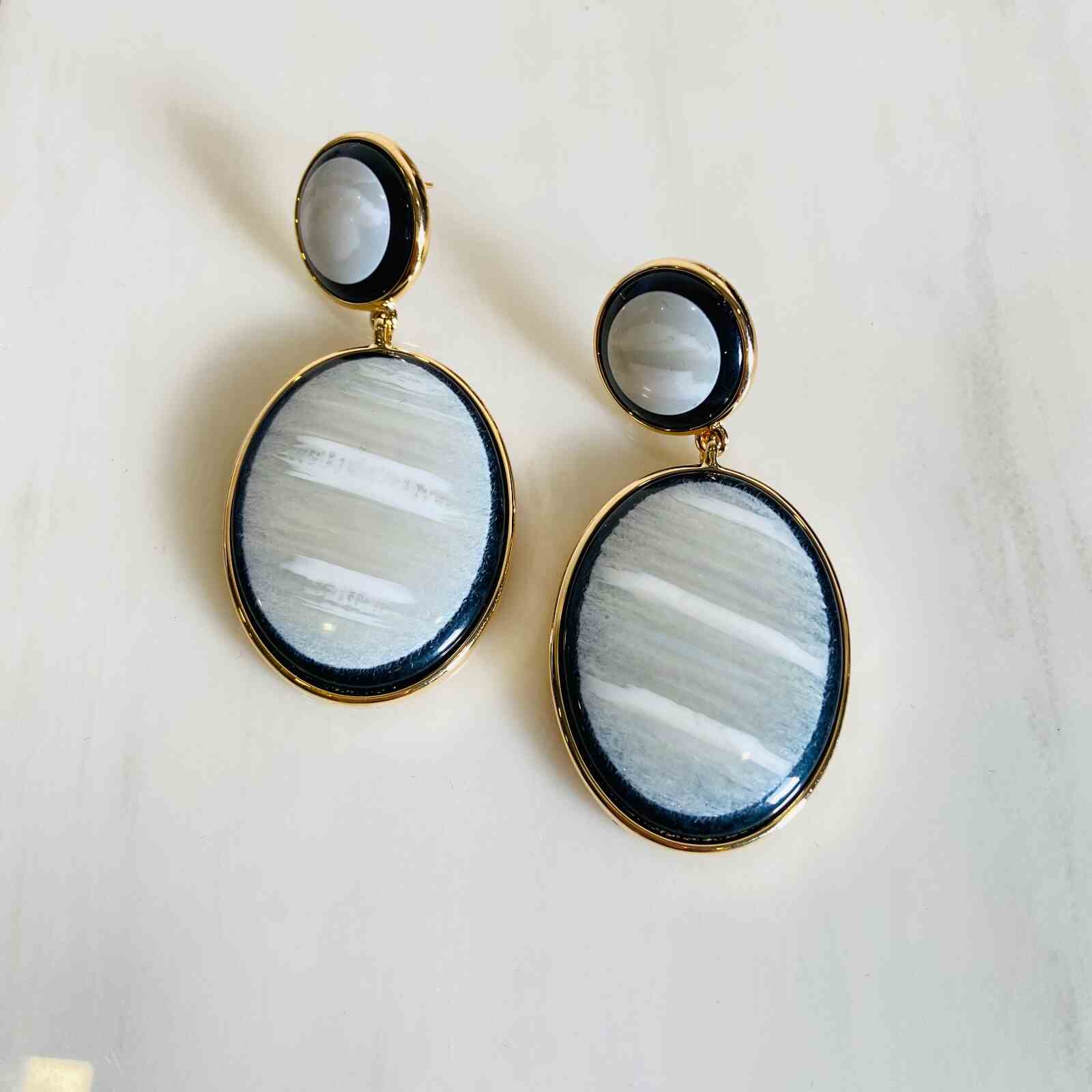 Earrings Oval Cat Eye Studs Extra Large Gold Plated Earrings - Premium Collection Fashion Jewellery October 2022 Western Jewellery