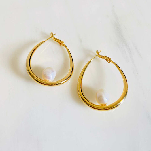 Earrings Pearl Water Droplets - Gold Plated Earrings - Premium Collection Fashion Jewellery October 2022 Western Jewellery