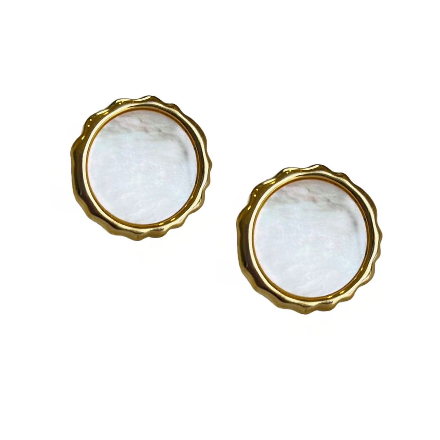 Earrings Round Mother Of Pearl - Gold Plated Earrings - Premium Collection Fashion Jewellery October 2022 Western Jewellery