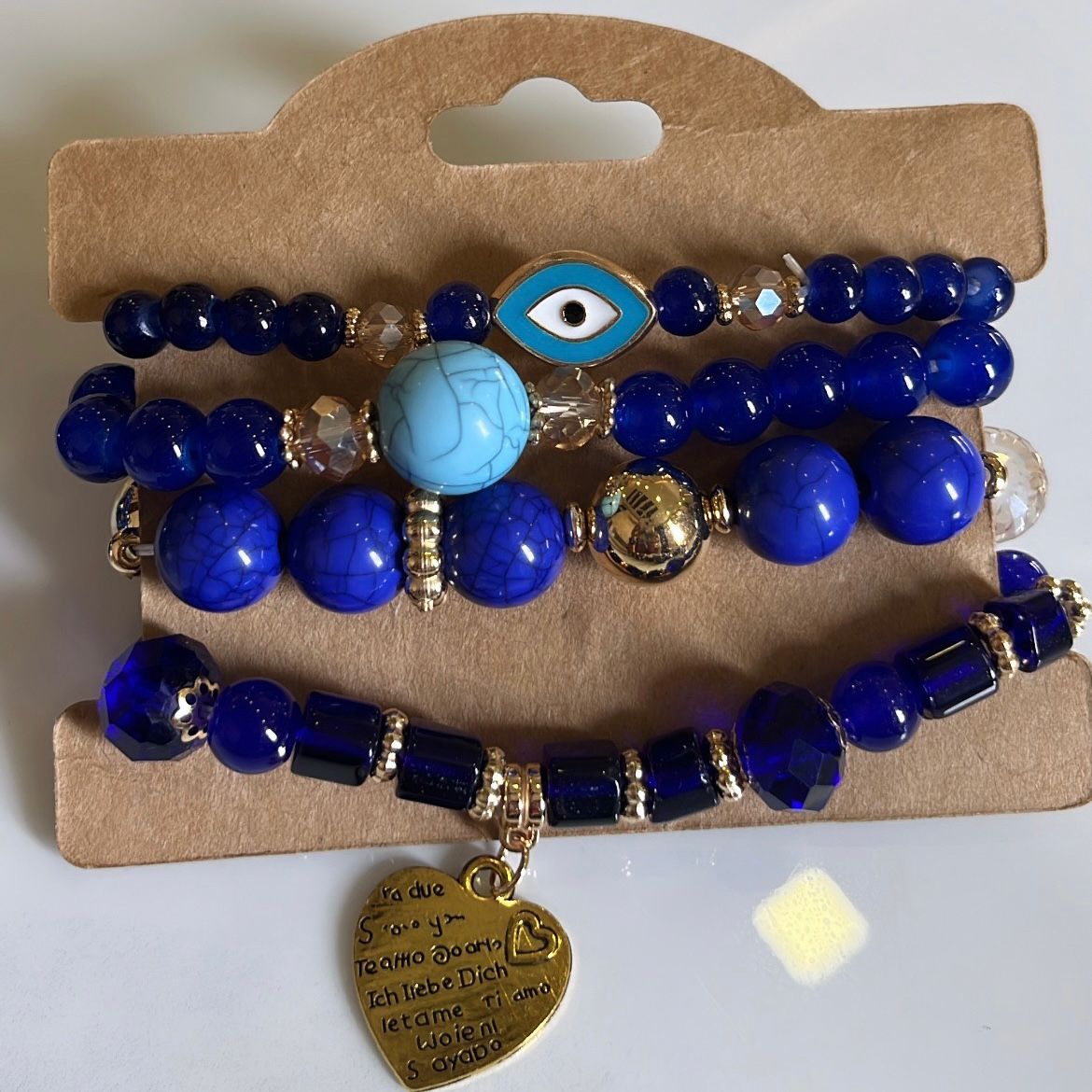 Evil Eye Bracelet | Evil Eye Bracelet Stack | Stack Of 3-4 bracelets | Waterproof | Anti Tarnish | Protection Bracelets | Blue Beads With Charms