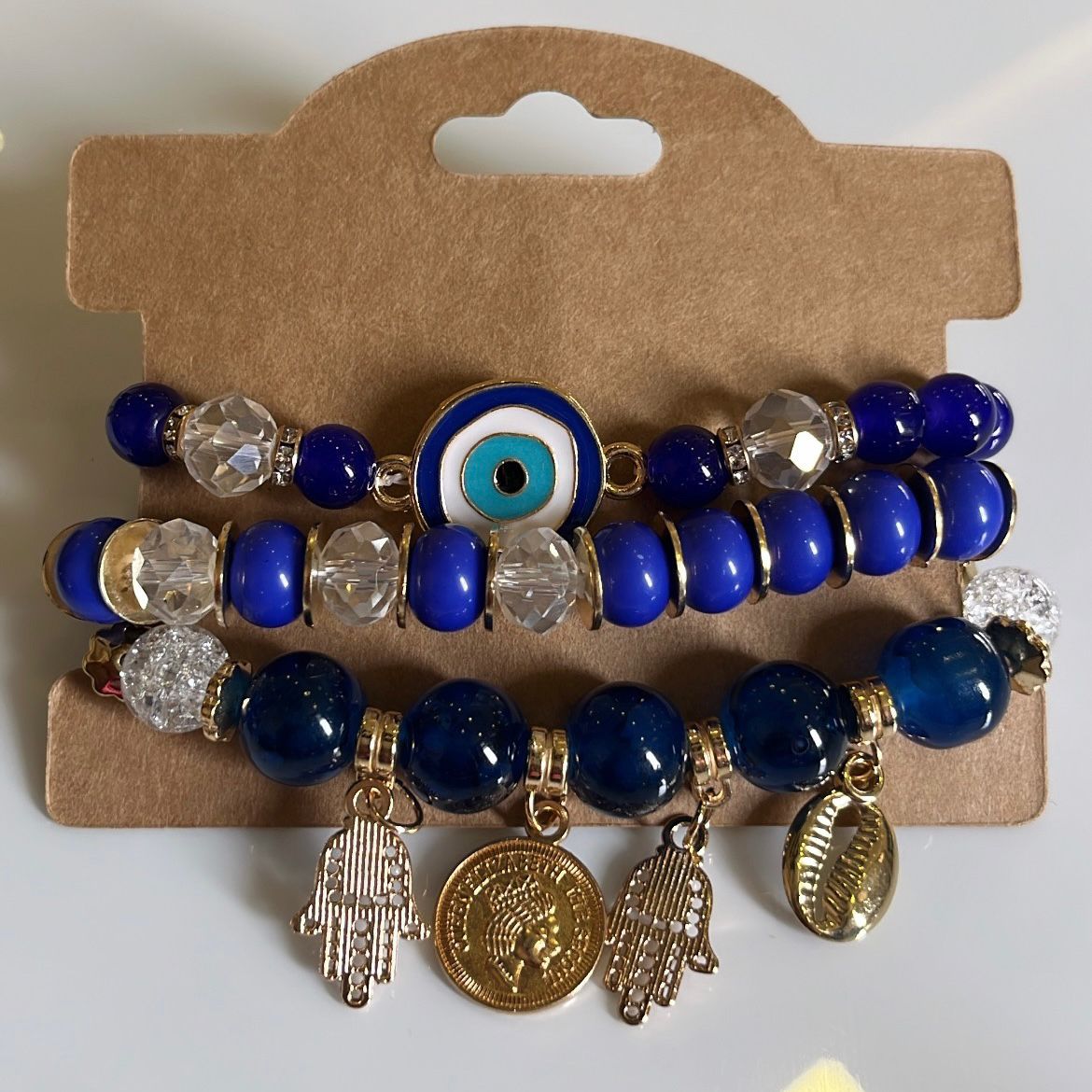 Evil Eye Bracelet | Evil Eye Bracelet Stack | Stack Of 3-4 bracelets | Waterproof | Anti Tarnish | Protection Bracelets | Blue Beads With Charms