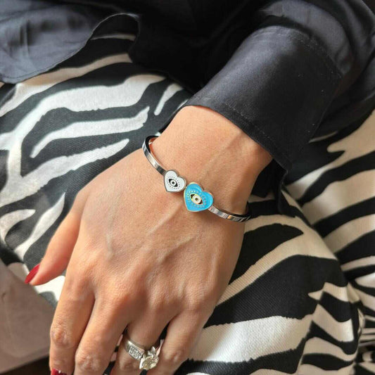 Evil Eye Bracelet With Hearts | Anti-Tarnish | Water Resistant | Gift Box Packing