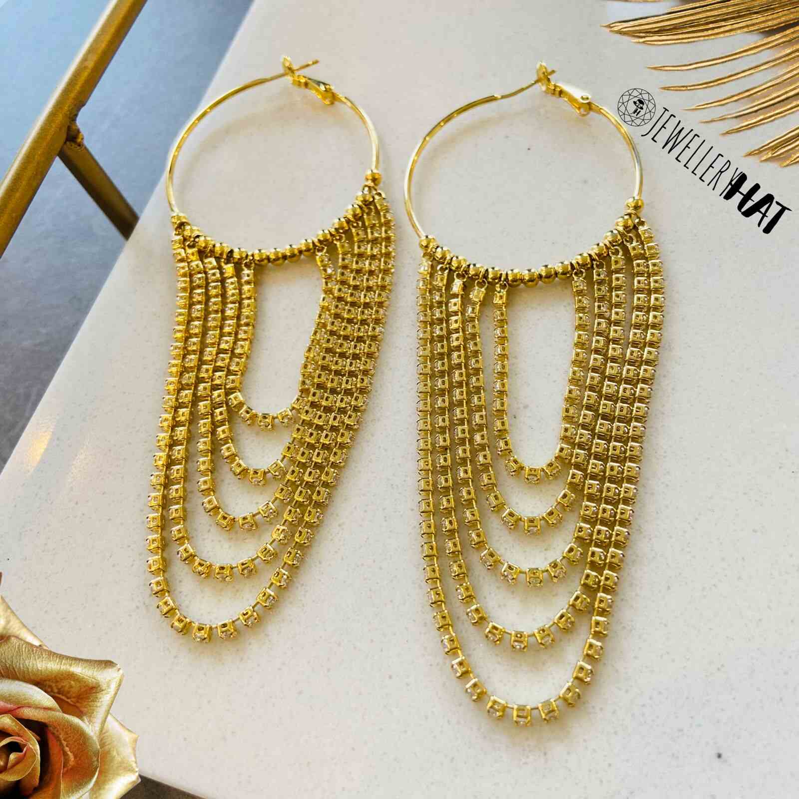 Long Golden Earrings Studs 