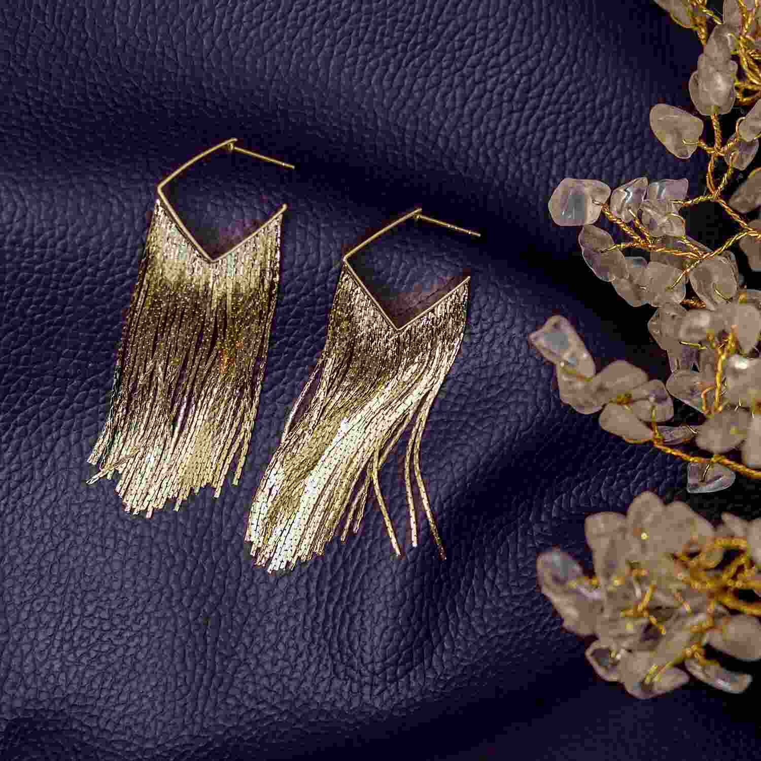 Fancy Long Gold Earrings | Tassel Earrings for Women | Western Jewelry