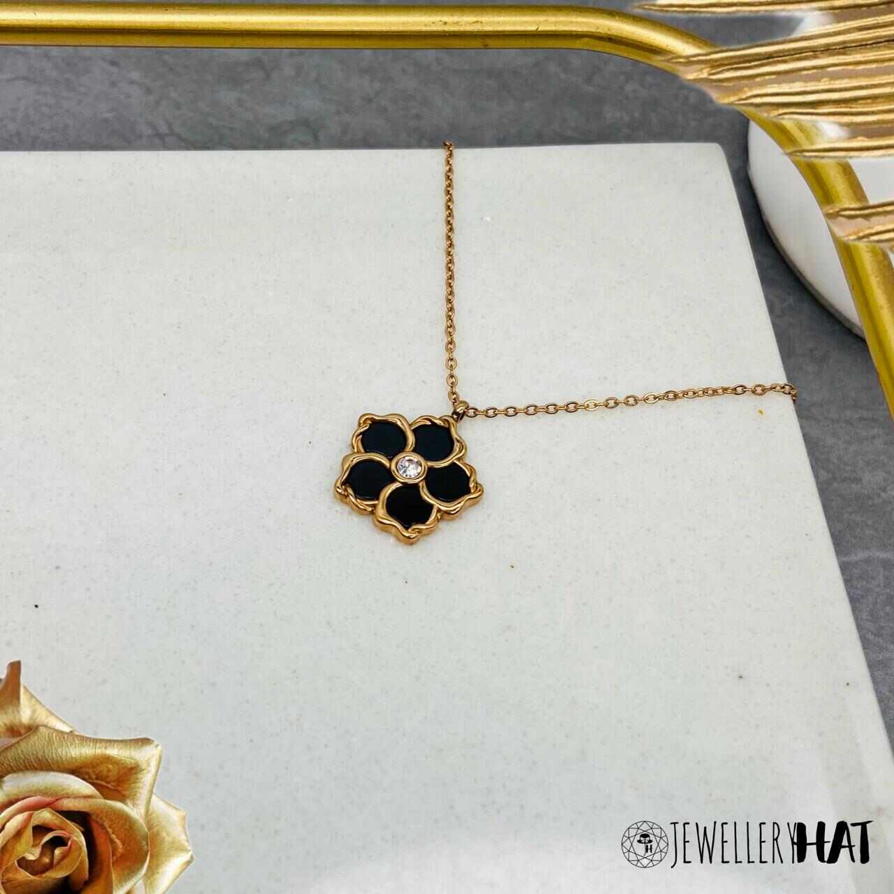 Flower Necklace | Rose Gold Plated Flower Necklace for Women | Artificial Jewellery