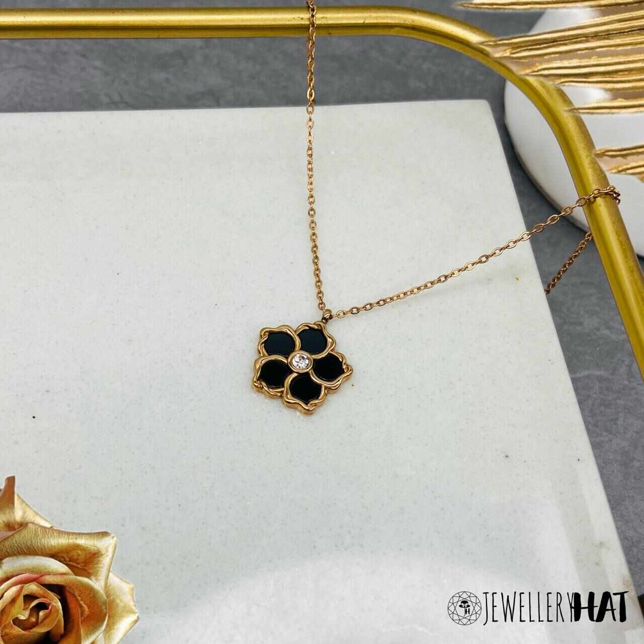 Flower Necklace | Rose Gold Plated Flower Necklace for Women | Artificial Jewellery