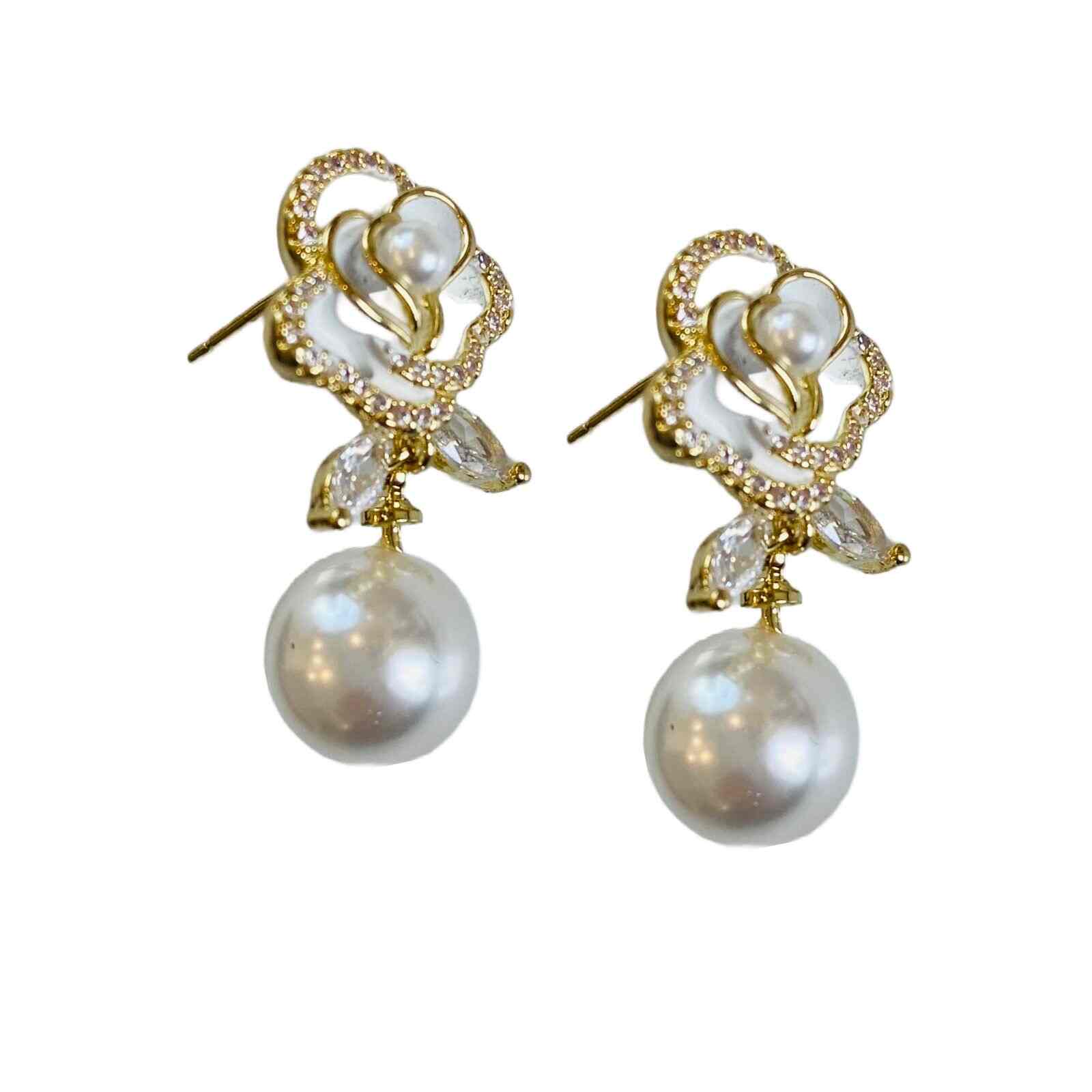 Flowery Pearl Drop Earrings For Ladies | Imitation Jewellery For Ladies