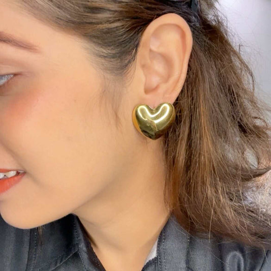 Gold Heart Stud Earrings