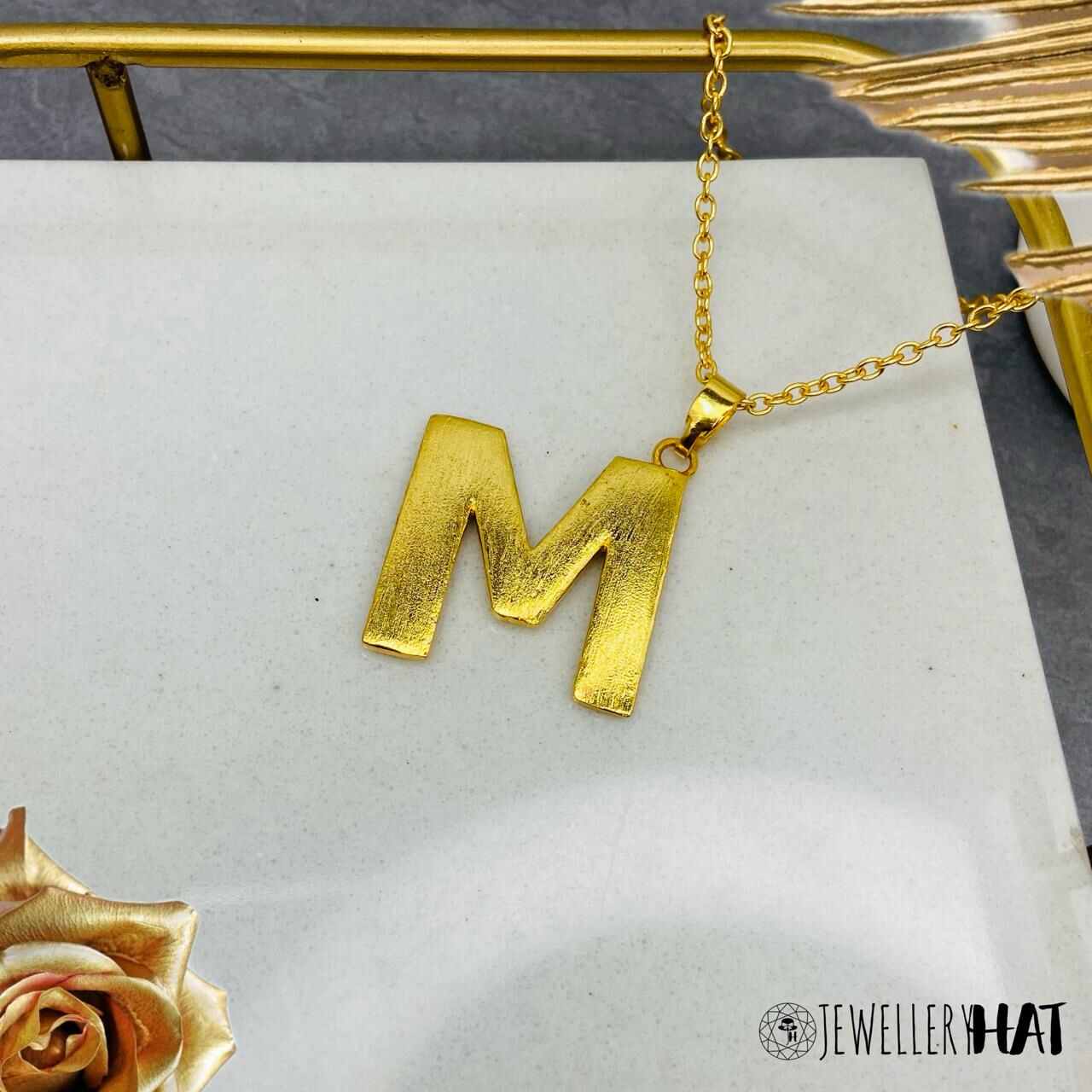 Gold Name Pendant Designs for Female | Gold Plated M Word Necklace | Initial Jewellery