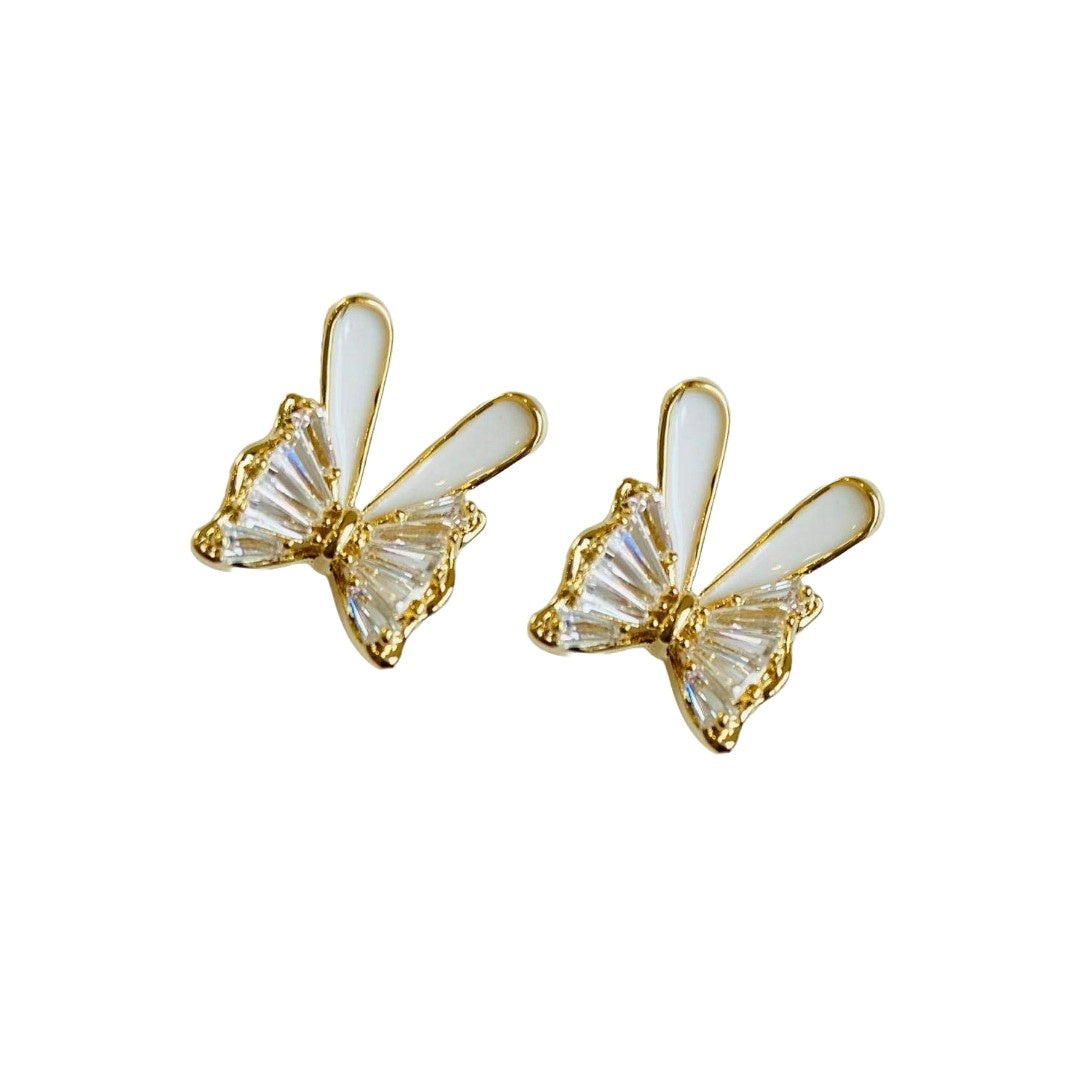 Slanted Butterfly Earrings In Cream White Colour | Long Lasting Anti Tarnish Jewellery