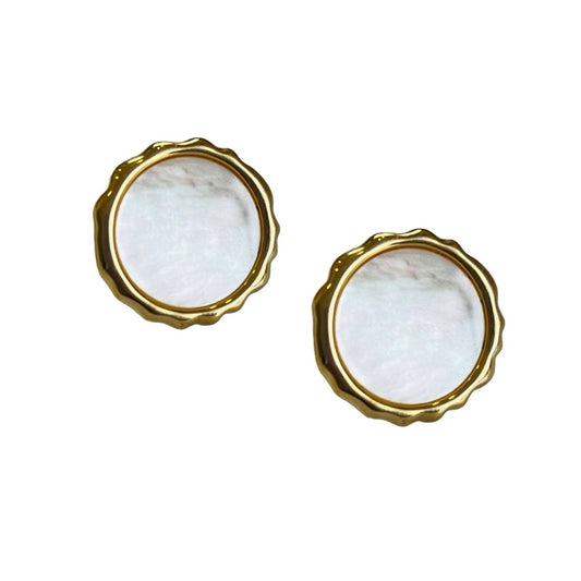 Earrings Round Mother Of Pearl - Gold Plated Earrings - Premium Collection Fashion Jewellery October 2022 Western Jewellery