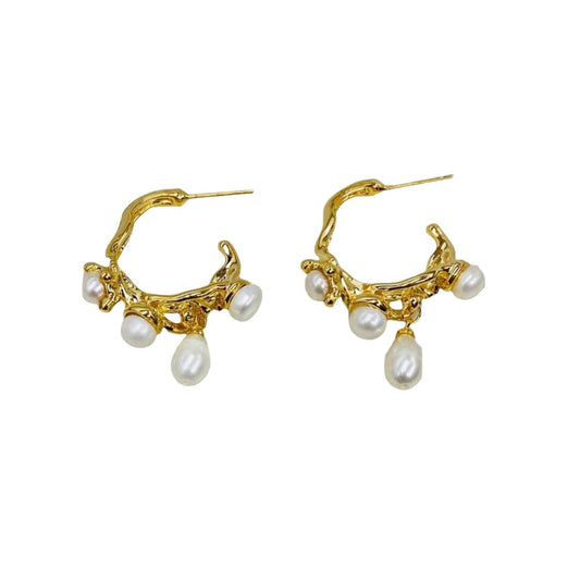 Artificial Gold Plated Jewellery | Multiple Pearl Drop Hoop Earrings | Anti Tarnish | Water Resistant