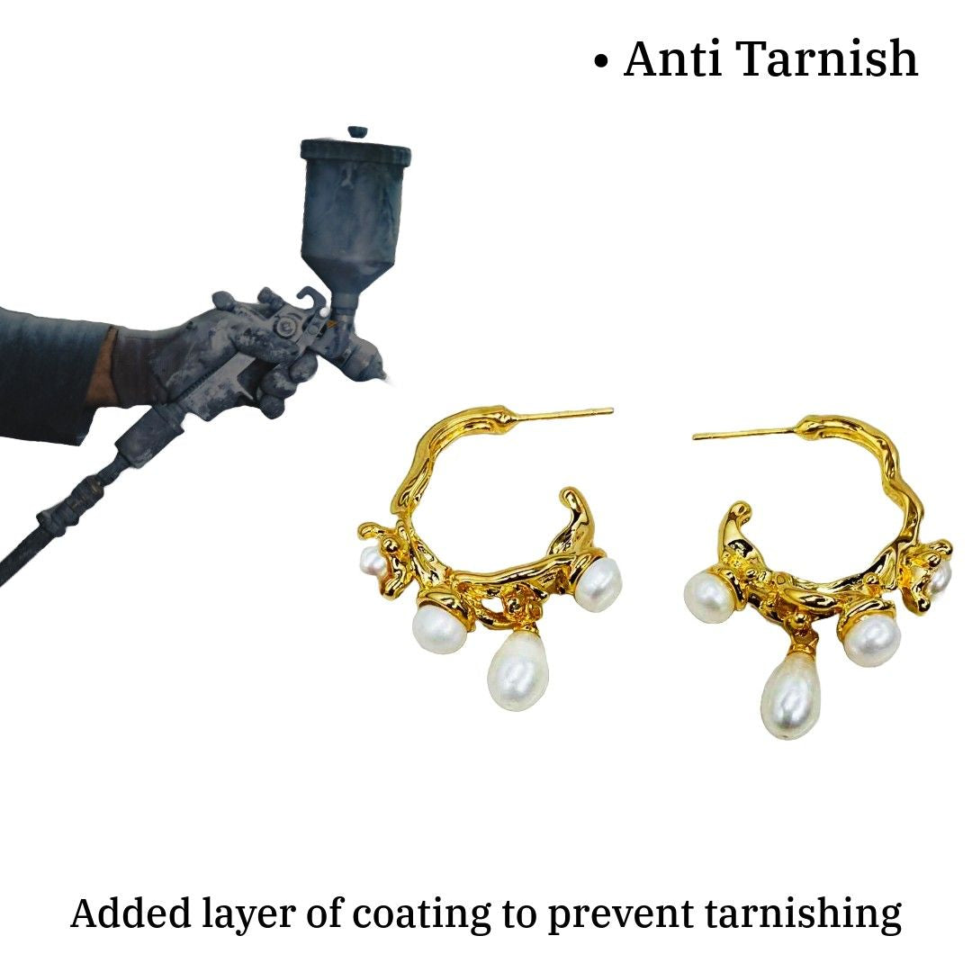 Artificial Gold Plated Jewellery | Multiple Pearl Drop Hoop Earrings | Anti Tarnish | Water Resistant