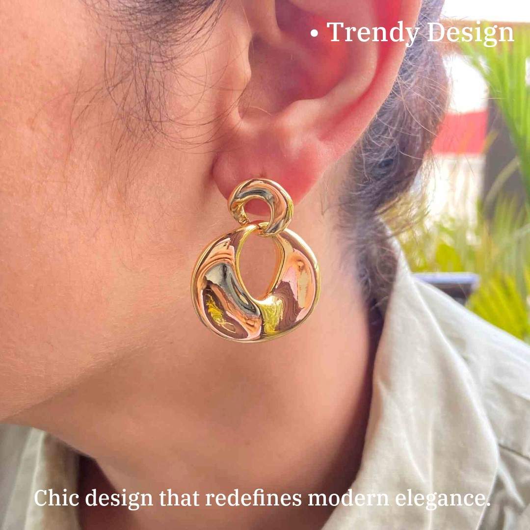 Stud Fancy Earrings | Gold Plated Contemporary Design Stylish Earrings For Women