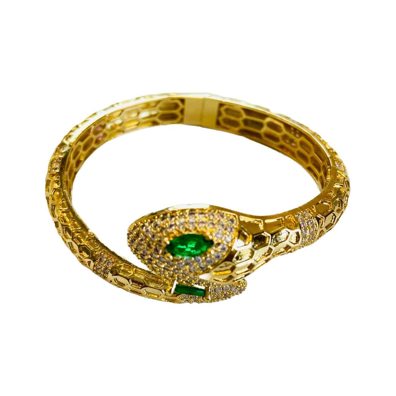 Gold Snake Bracelet With Green Eyes | Openable Bracelets | Anti Tarnish Jewellery