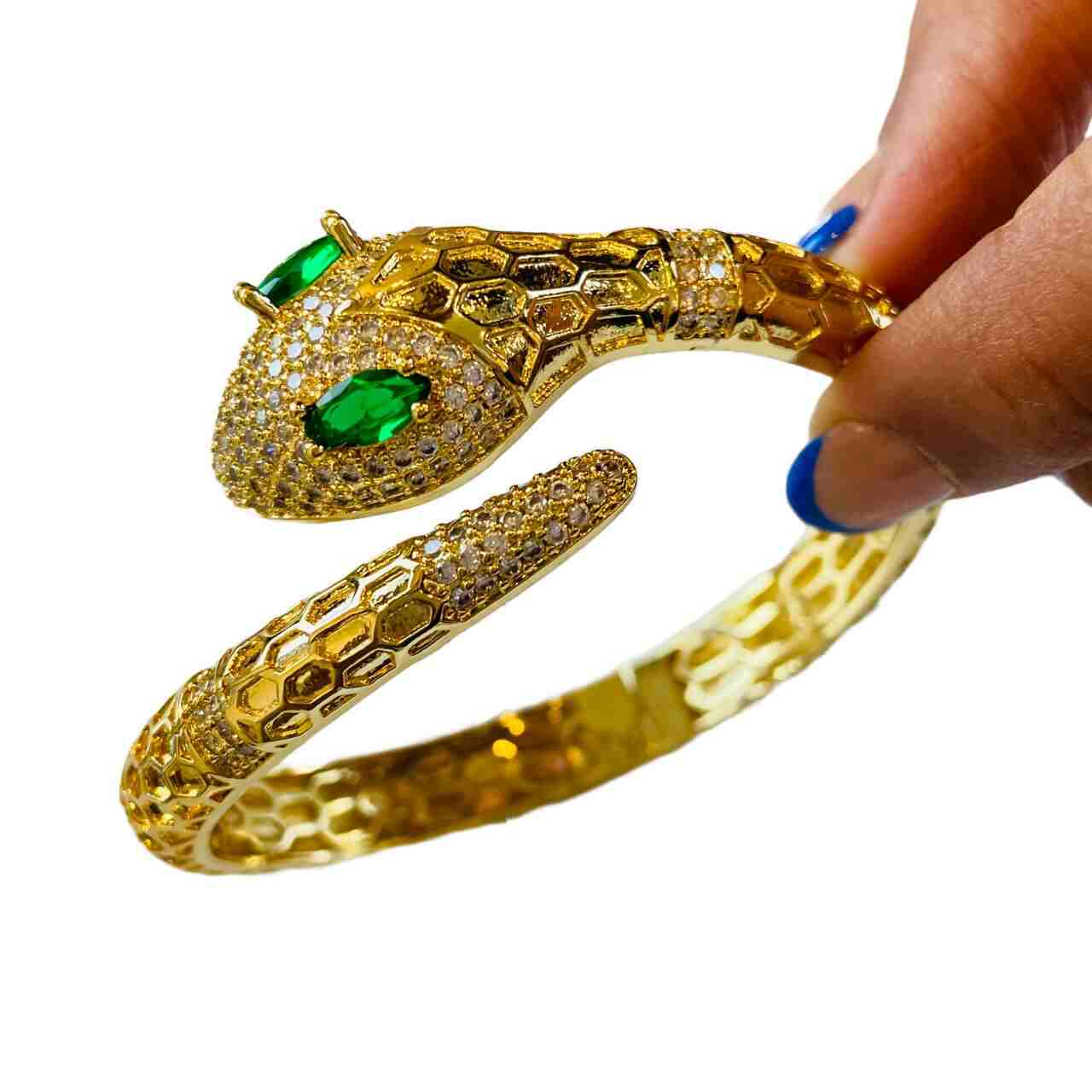 Gold Snake Bracelet With Green Eyes | Openable Bracelets | Anti Tarnish Jewellery