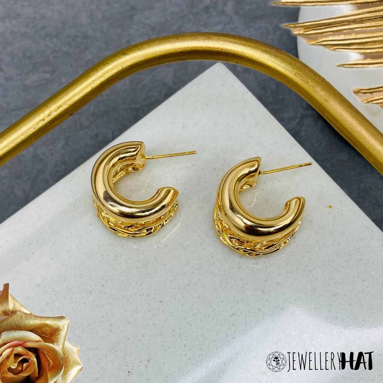 Gold Stud Earrings For Ladies