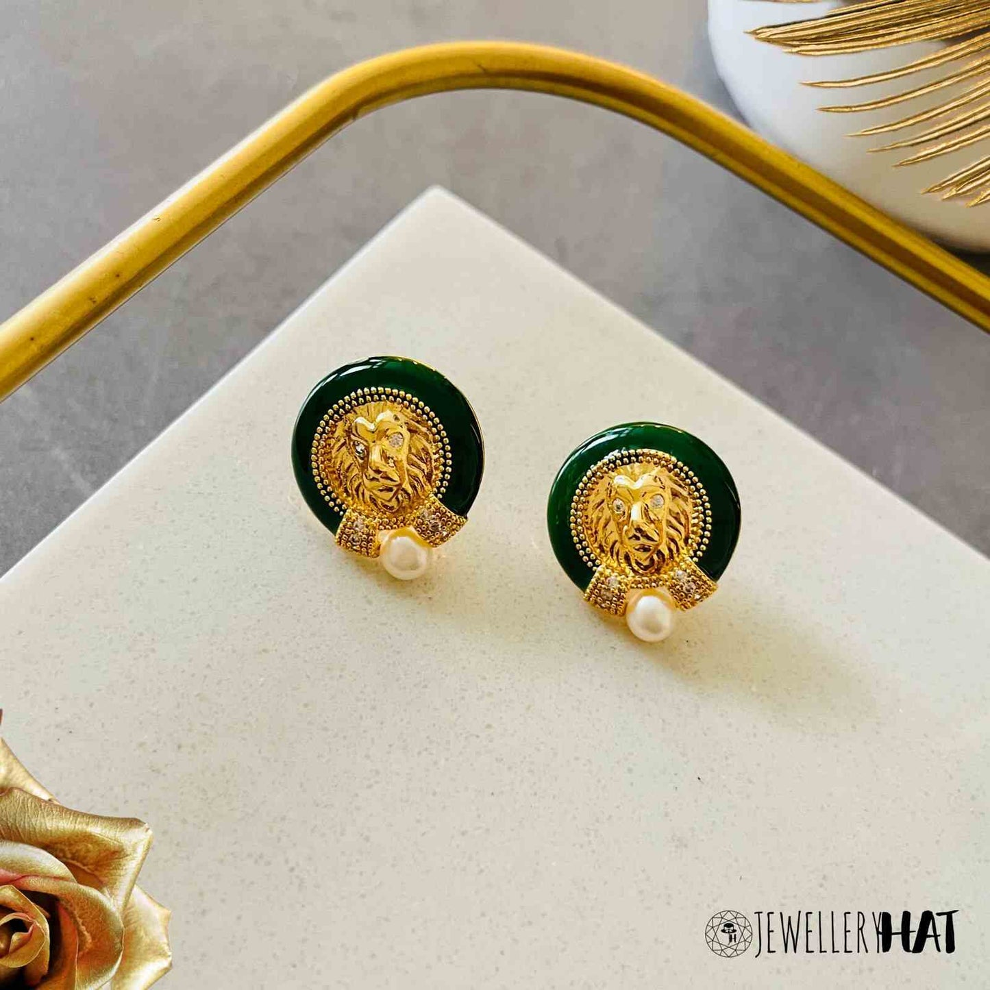 Green Earrings with Lion