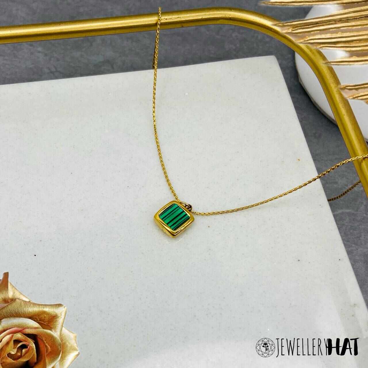 Green Necklace | Gold Plated Green Square Necklace for Women | Artificial Jewellery