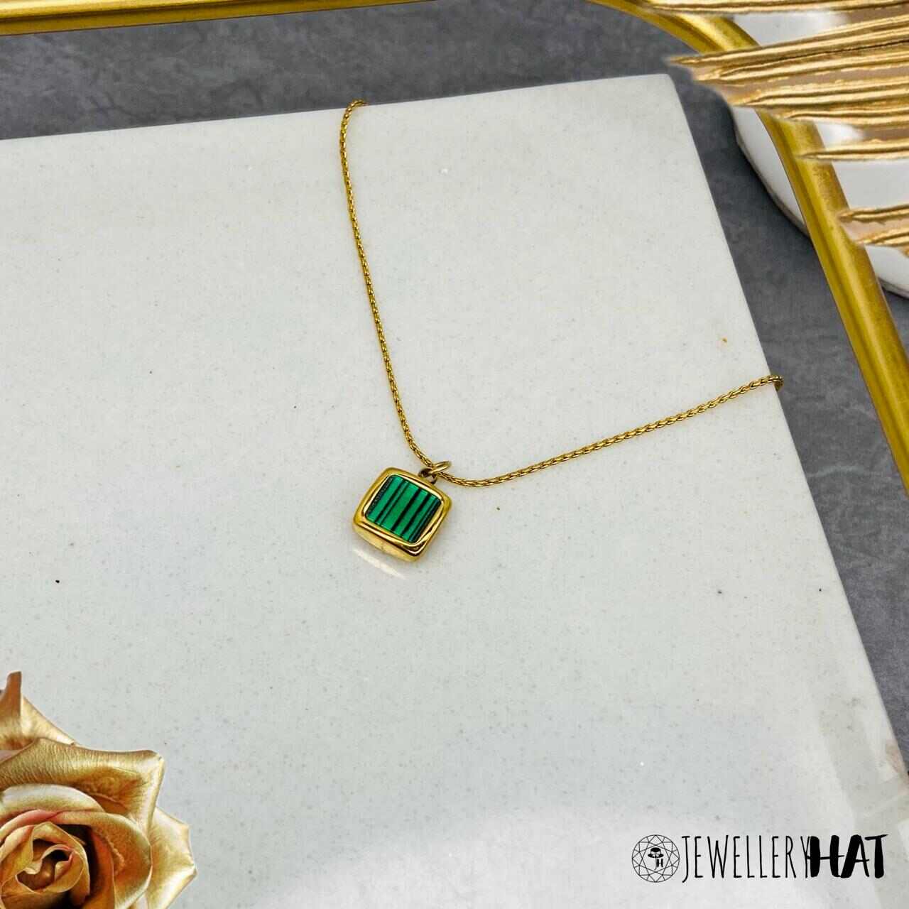 Green Necklace | Gold Plated Green Square Necklace for Women | Artificial Jewellery