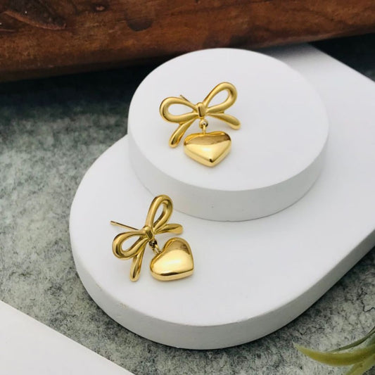 Heart Bow Earrings | Anti-Tarnish | Water Resistant | Gift Box Packing