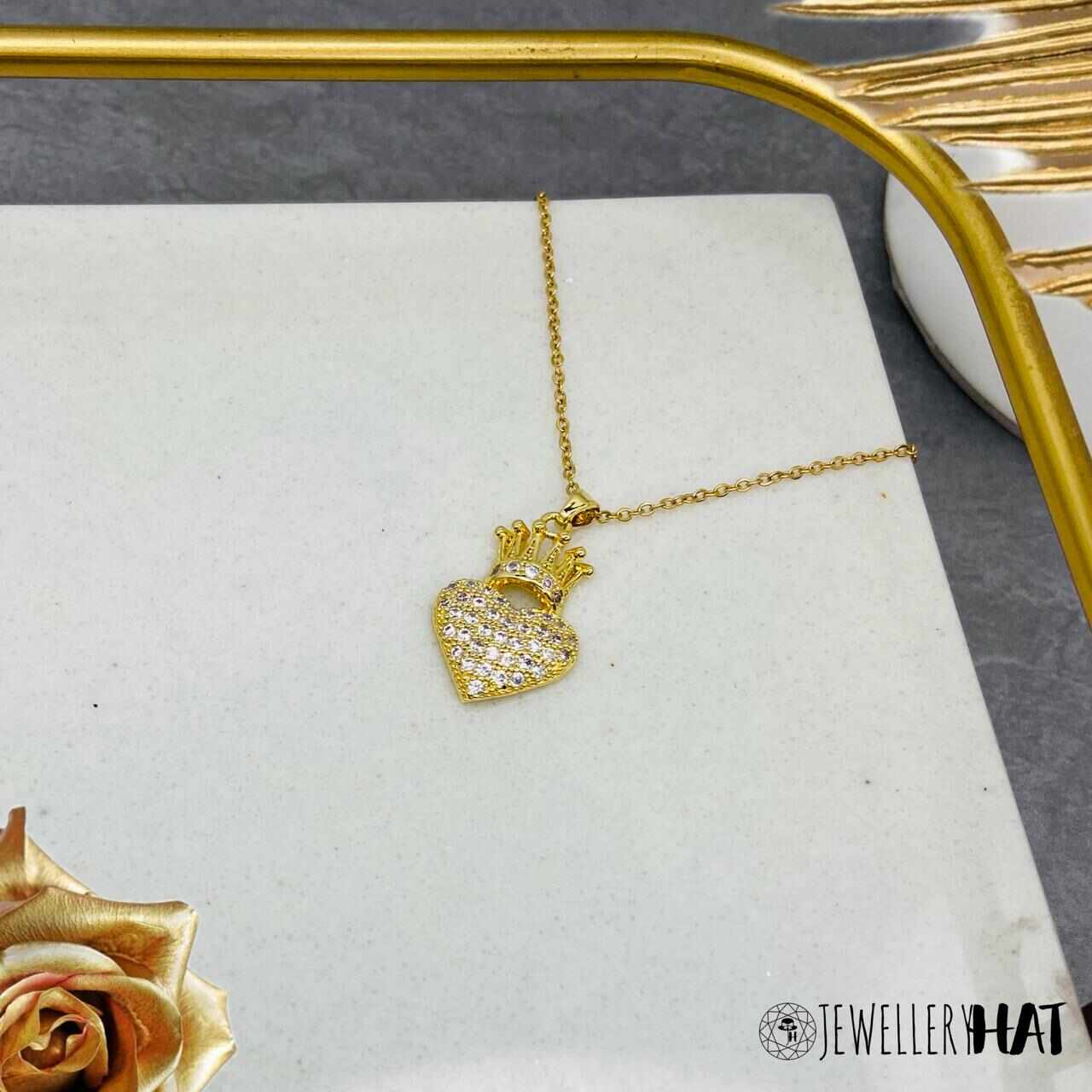 Heart Crown Necklace | Gold Plated Heart Crown Necklace for Women | Artificial Jewellery