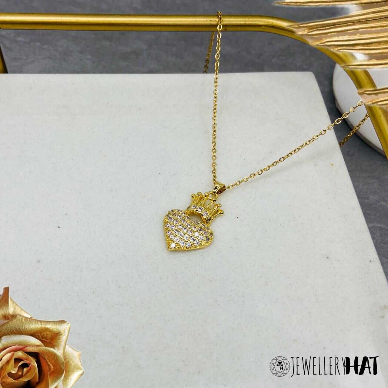 Heart Crown Necklace | Gold Plated Heart Crown Necklace for Women | Artificial Jewellery