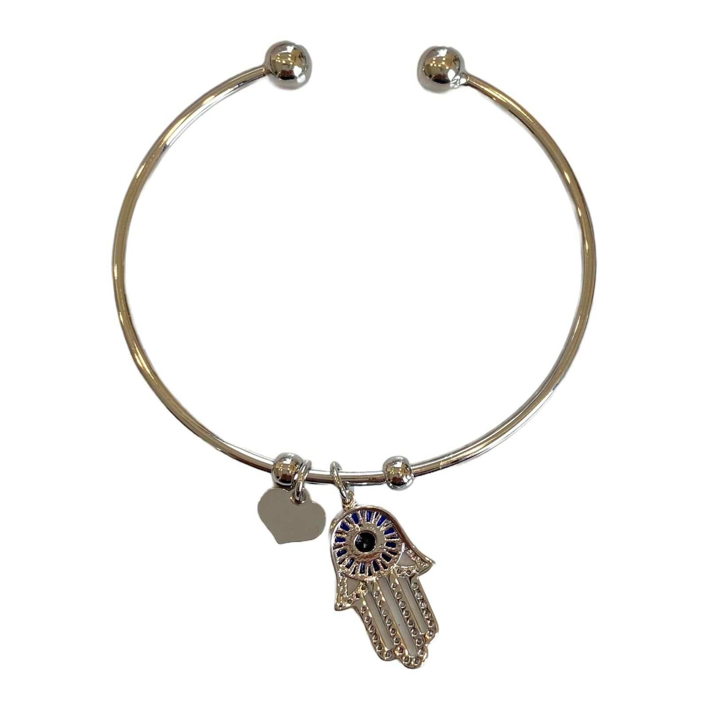 Humsa Bangle Silver With Mini Heart Charm | Best Quality Jewellery For Girls