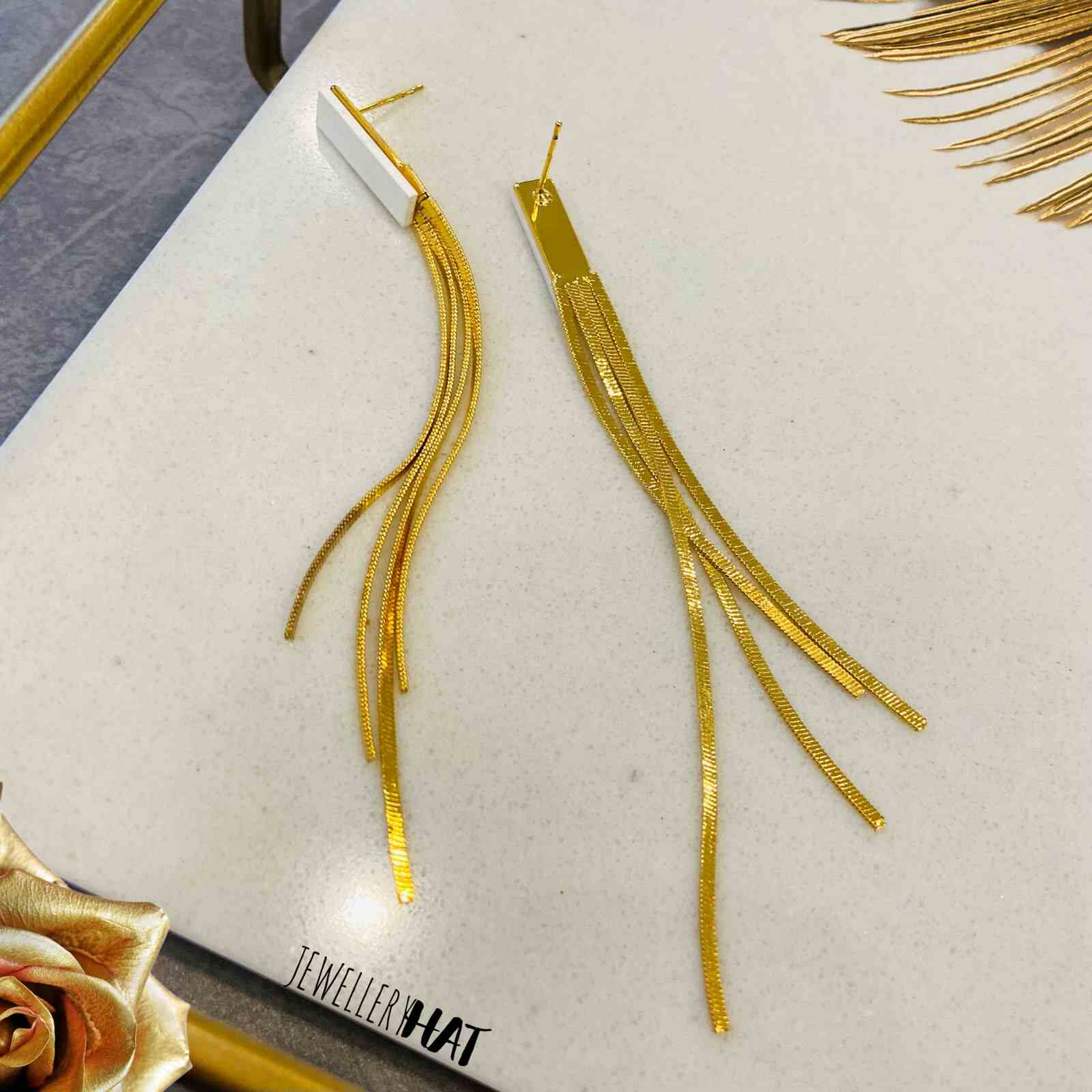 Long Hanging Gold Earrings