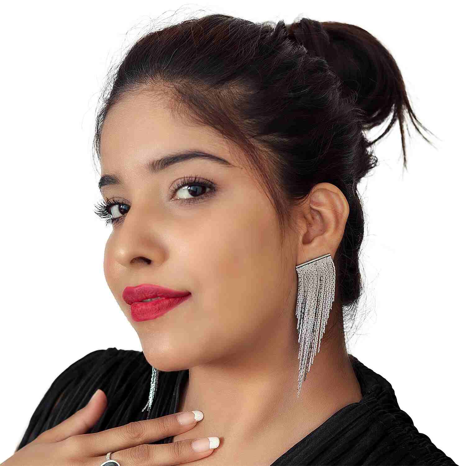 Long Silver Earrings | Silver Plated Tassel Earrings for Women | Fancy Jewelry