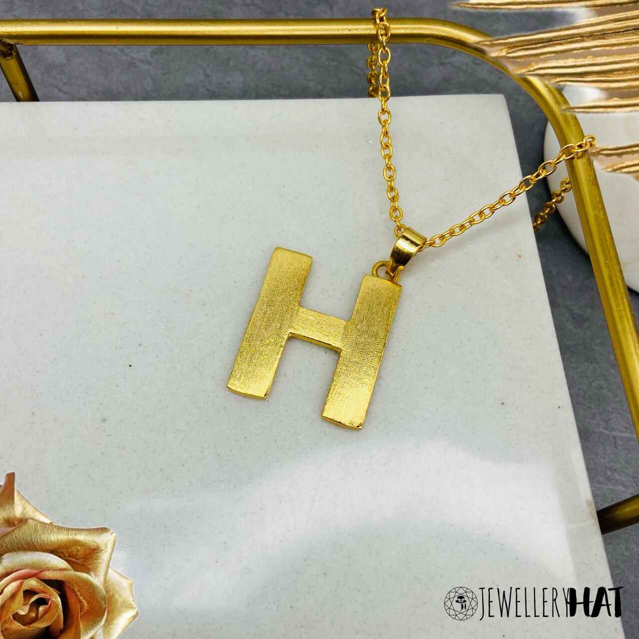 Name And Necklace | Gold Plated H Word Necklace for Girls | Initial Jewellery