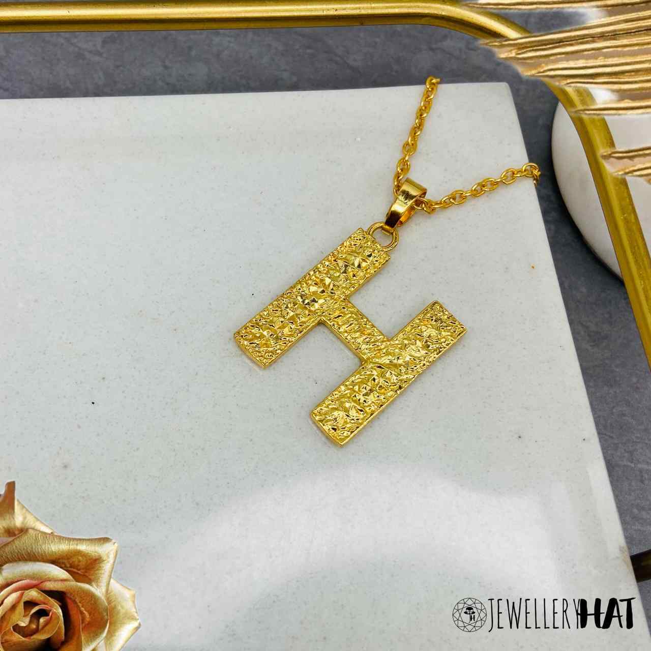 Name And Necklace | Gold Plated H Word Necklace for Girls | Initial Jewellery