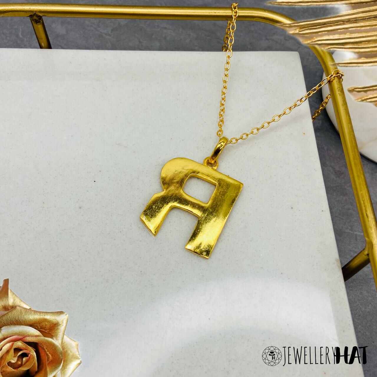 Name Locket Chain Online | Gold Plated R Word Necklace for Women | Initial Jewellery