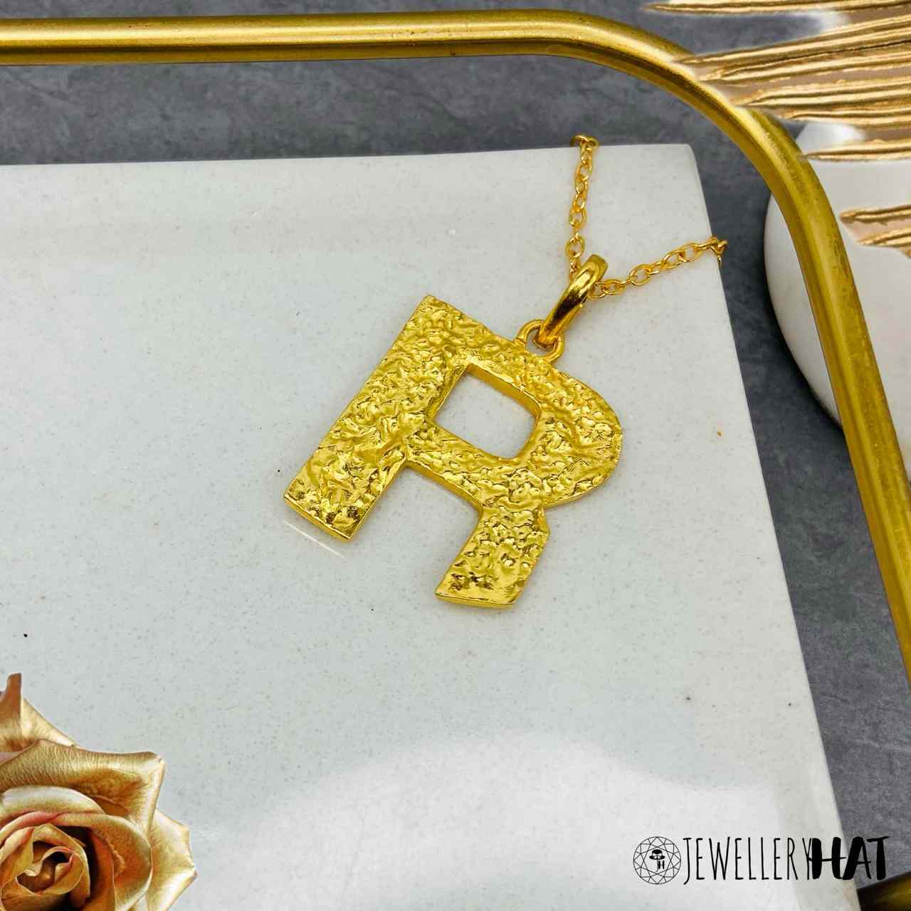 Name Locket Chain Online | Gold Plated R Word Necklace for Women | Initial Jewellery