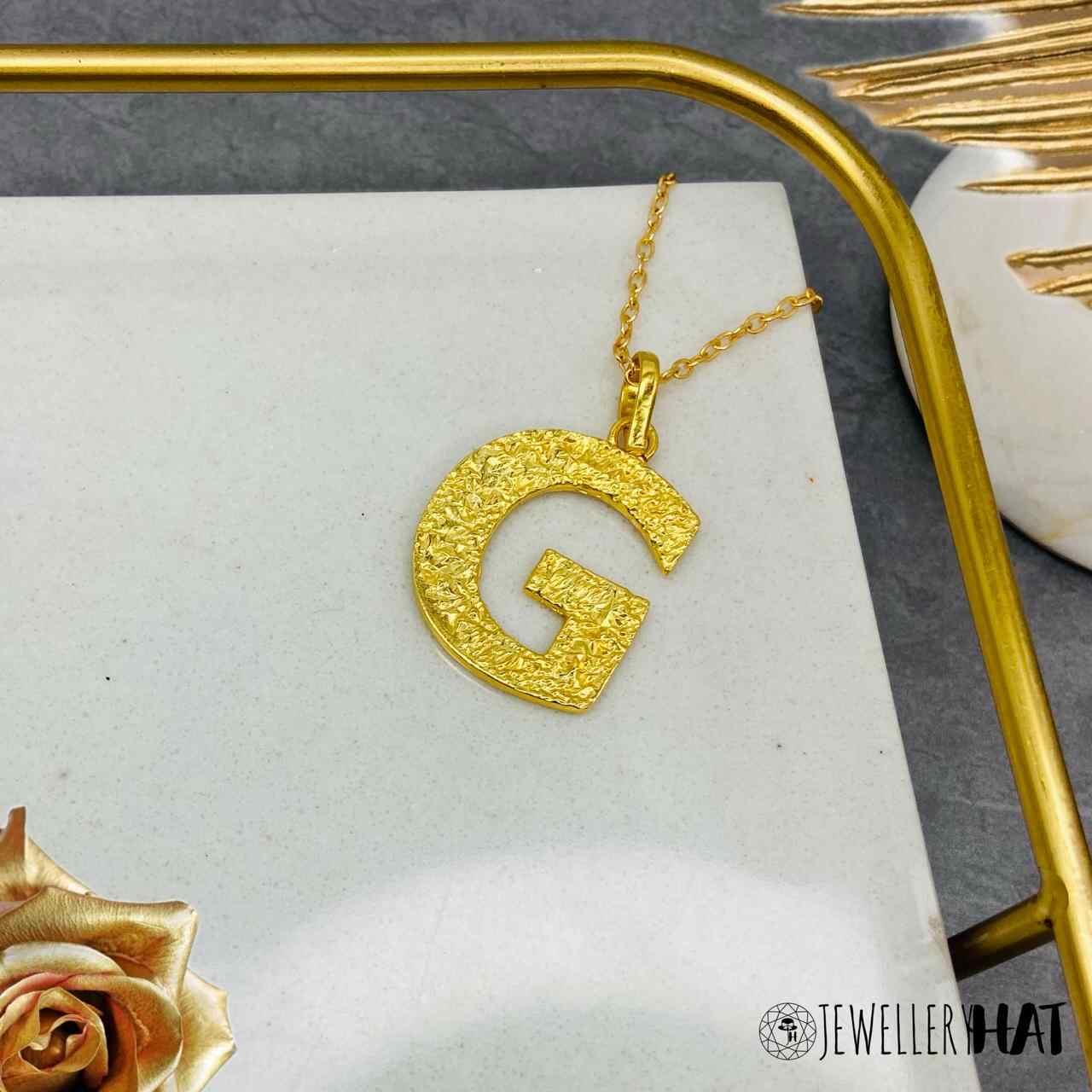 Name Locket Gold | Gold Plated G Word Necklace for Women | Initial Jewellery