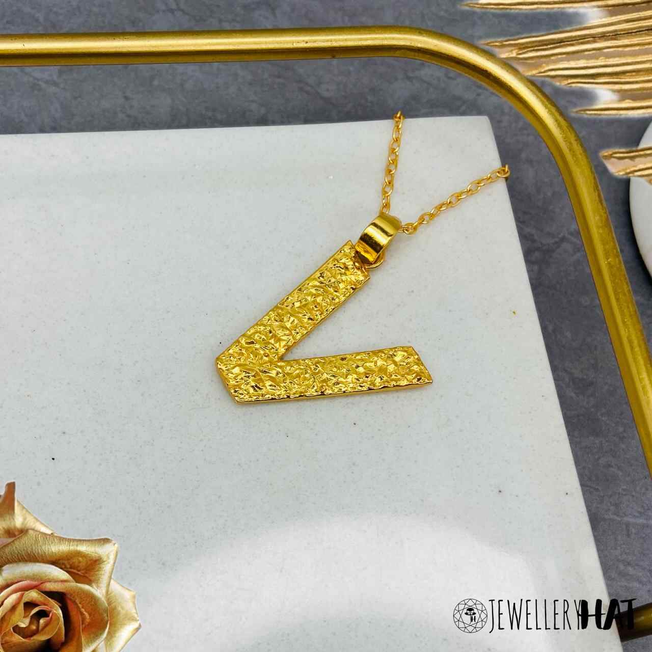 Name Plated | Gold Plated V Word Necklace for Women | Initial Jewellery