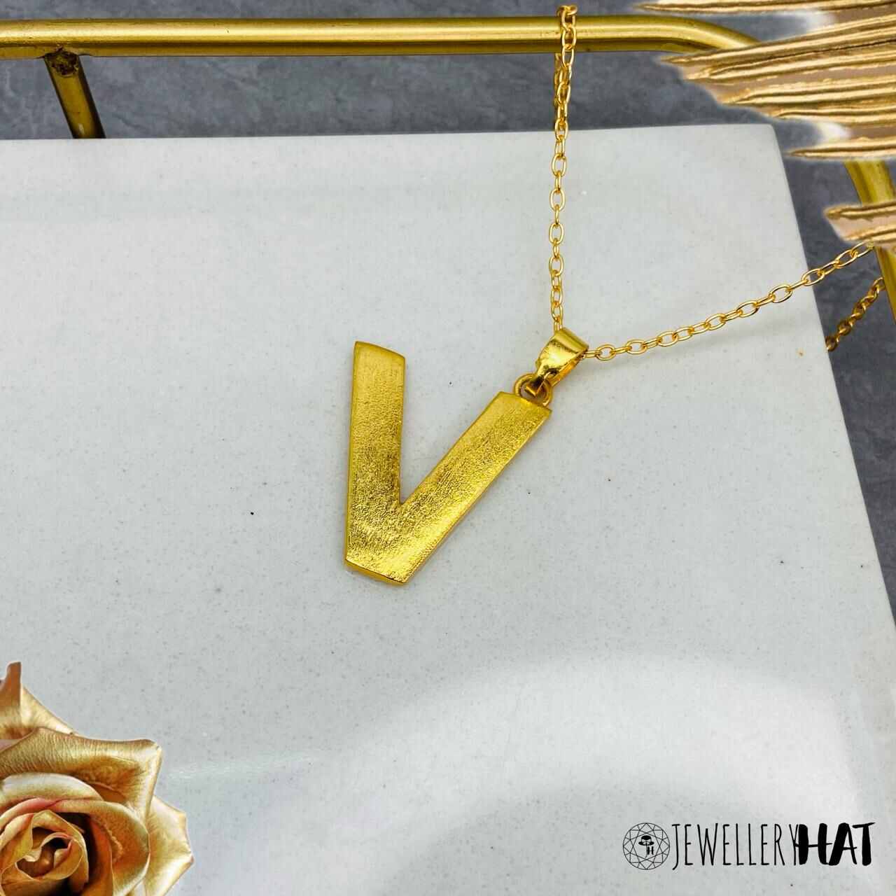 Name Plated | Gold Plated V Word Necklace for Women | Initial Jewellery