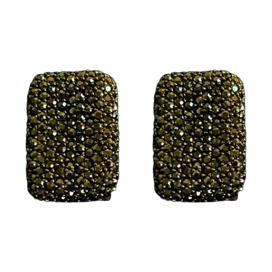 Rectangular Crystal Studded Stud Earrings, 3 cm, Gold Plated, Black Crystal Pave, Anti Tarnish, Water Resistant, Lightweight, Gift Packaged